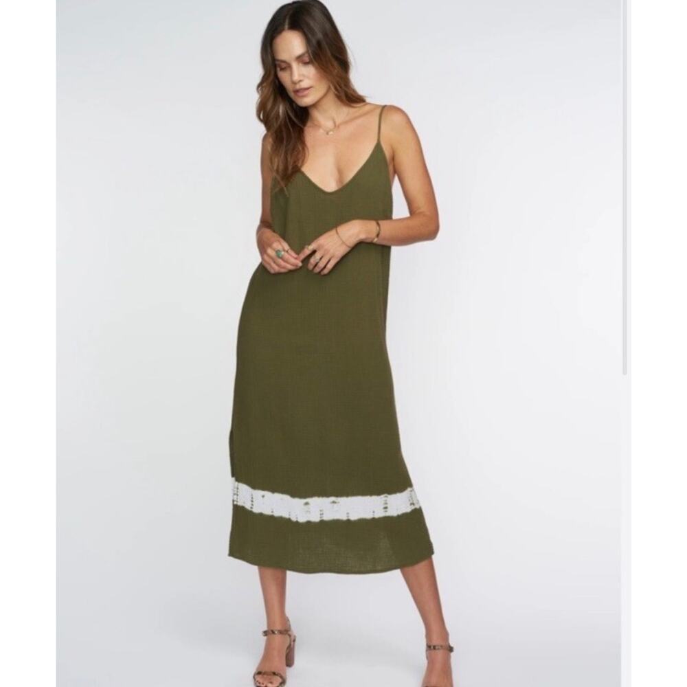 Self Contrast Olive Gauze Midi Slip Dress Cotton NWT Small